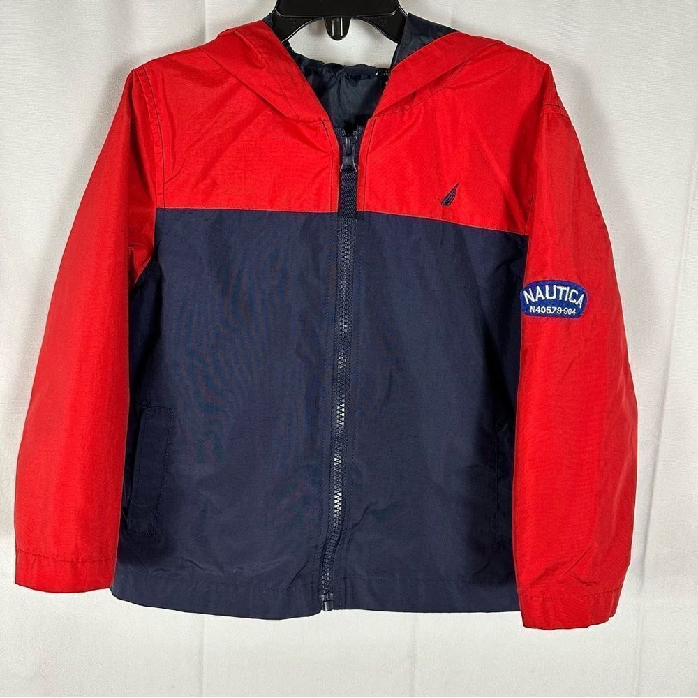 NAUTICA Boys Windbreaker Jacket with Hood Sporty Red, White & Blue Size 3T